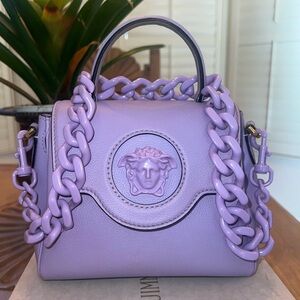 Versace La Medusa Lavender Mini Bag with Chain Handle & Leather Strap